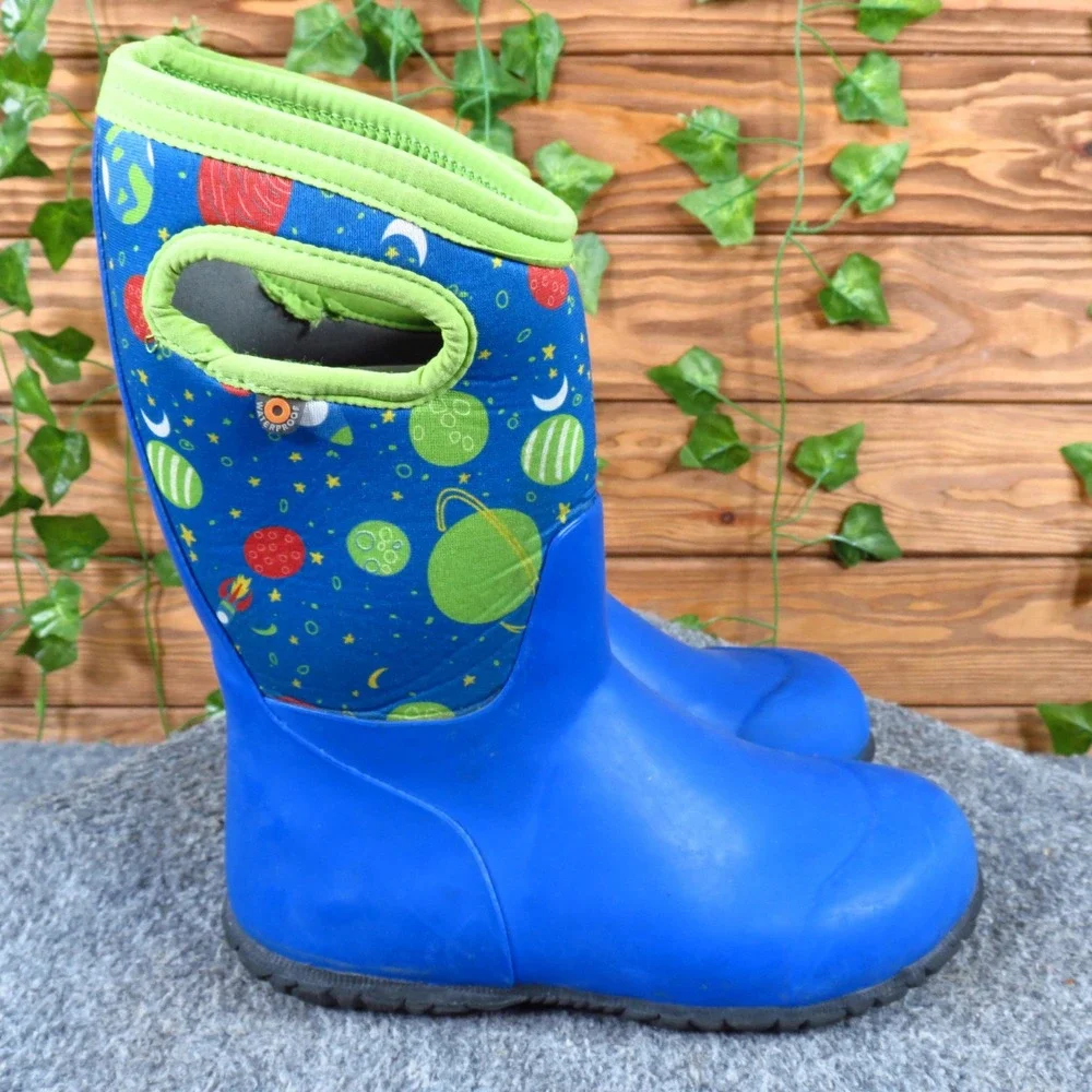 Bogs Durham Space Kids Winter Boots Size 2 Waterproof Insulated Blue Multi